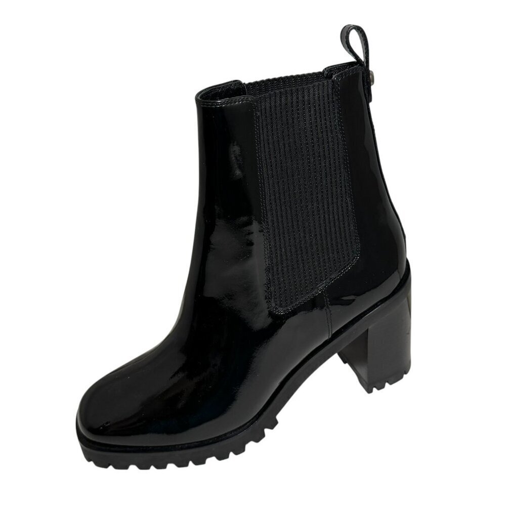 New Longchamp Women Black  Patent Leather Lug Chelsea‎ Ankle Boots sz 9US EUR 40